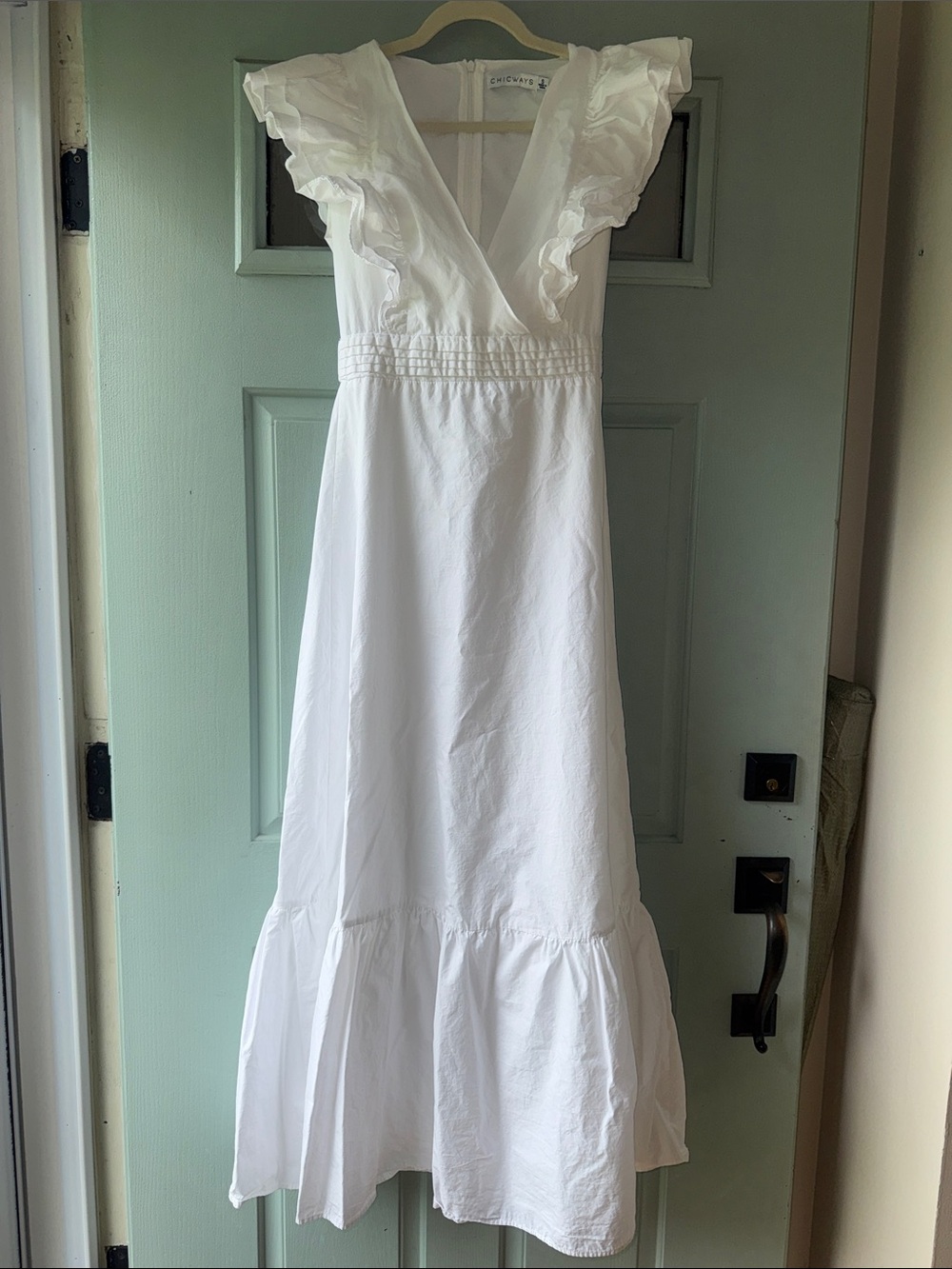 CRESCENT White Ruffle V-Neck Cotton Summer Maxi Dress